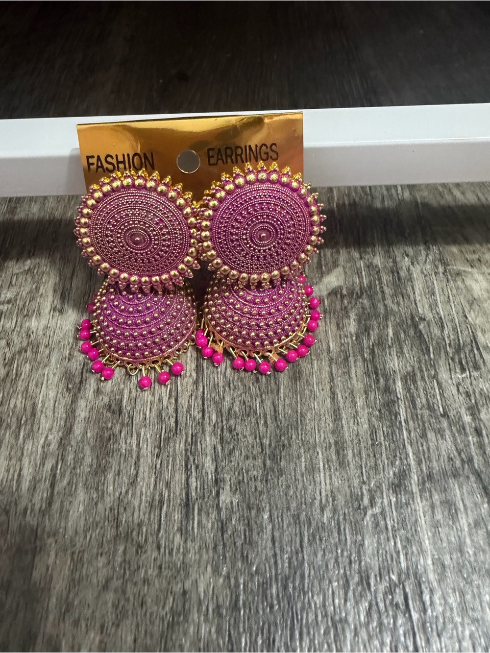 Gold-Accent Pink Double Disc Beaded Earrings